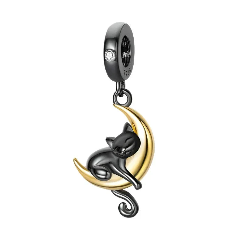 Black Cat Moon Charm