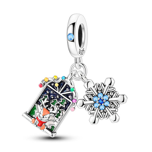 Mirisoul elk watching snow scene charm—winter-themed jewelry charm for Christmas charm bracelets