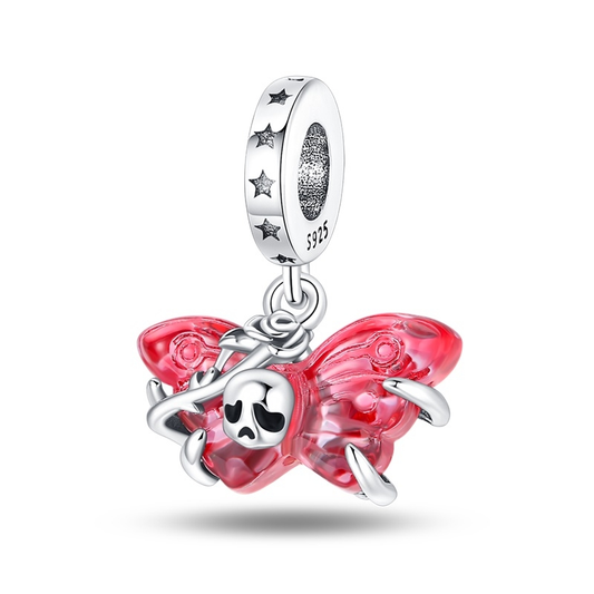 Halloween Butterfly Skull Charm in sterling silver, unique gothic Halloween jewelry at Mirisoul Jewelry Shop.