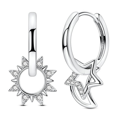Medium Asymmetric Sun, Moon and Star Earrings