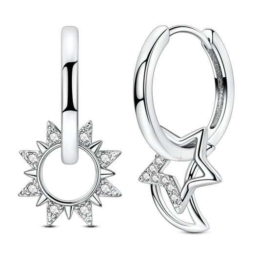 Medium Asymmetric Sun, Moon and Star Earrings