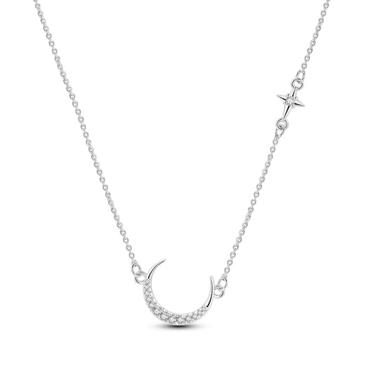 Golden Star and Moon Beads Needle Necklace