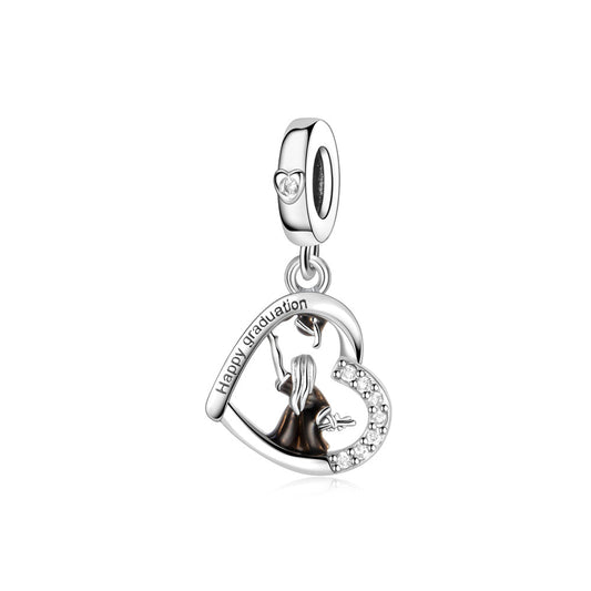 Happy Graduation Girl Heart Shaped Hollow Shiny Charm